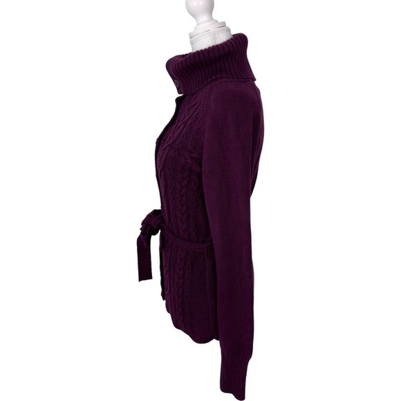 Talbots Angora Blend Plum Turtle Neck Cable Knit Button Down Cardigan (S) - Picture 6 of 14